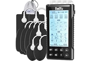 Belifu 4 Channel Tens Unit Electro Muscle Stimulator, Fully Isolated with Independent 24 Modes, Rechargeable Pulse Massager w