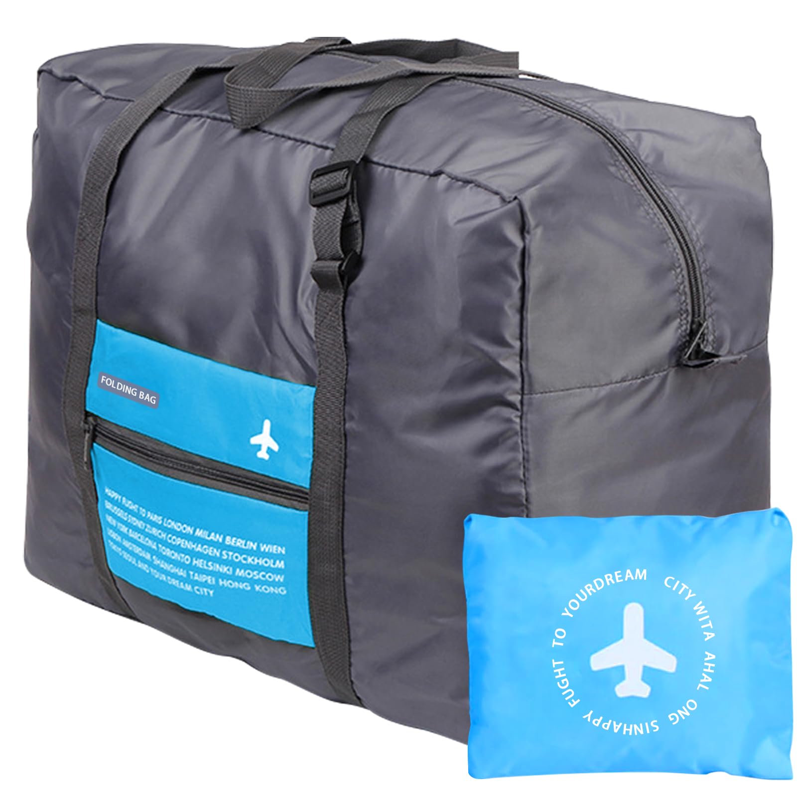 INVODA Foldable Travel Duffel Bag Sports Gym Tote Water Resistant Carry on Luggage Bag Weekender Overnight Bag (Blue) — image 1