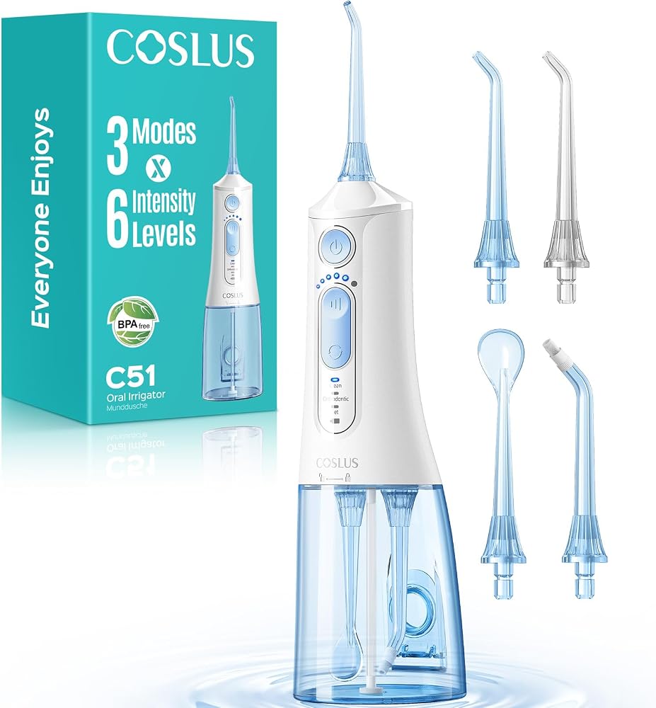 COSLUS ADA Accepted C51 Water Dental Flosser for Teeth, 3 Modes 6 Pressure | Water Dental Pick for Orthodontic, Braces, Sensi