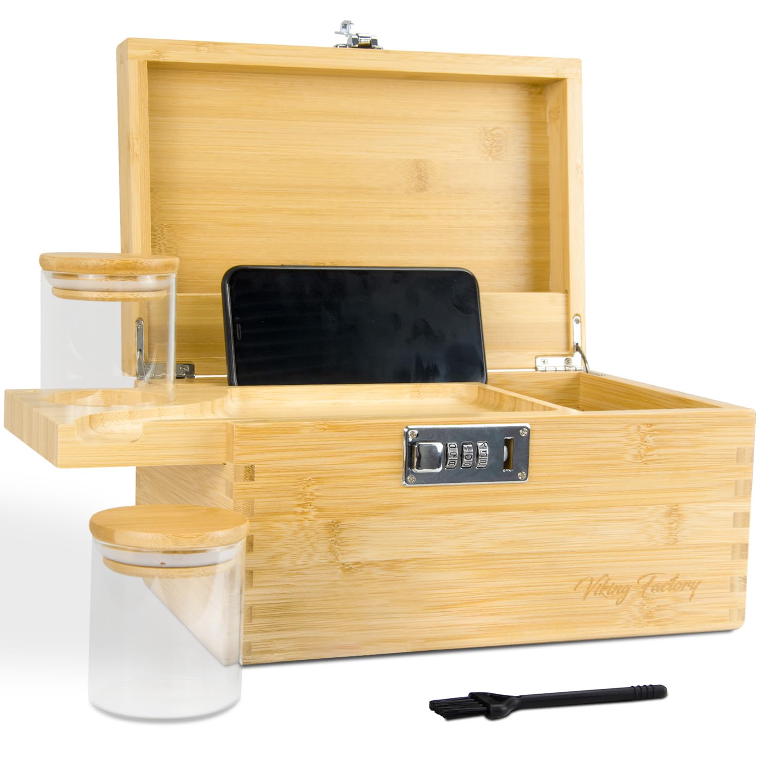 Viking Factory Bamboo Lockable Storage Box – Secure & Discreet Organiser for Valuables and Personal Items
