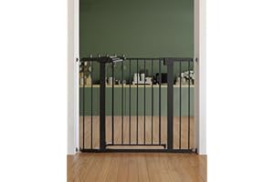 BABELIO 26"-40" Easy Install Extra Wide Pressure Mounted Metal Baby Gate, No Drilling, No Tools Required, with Wall Protector