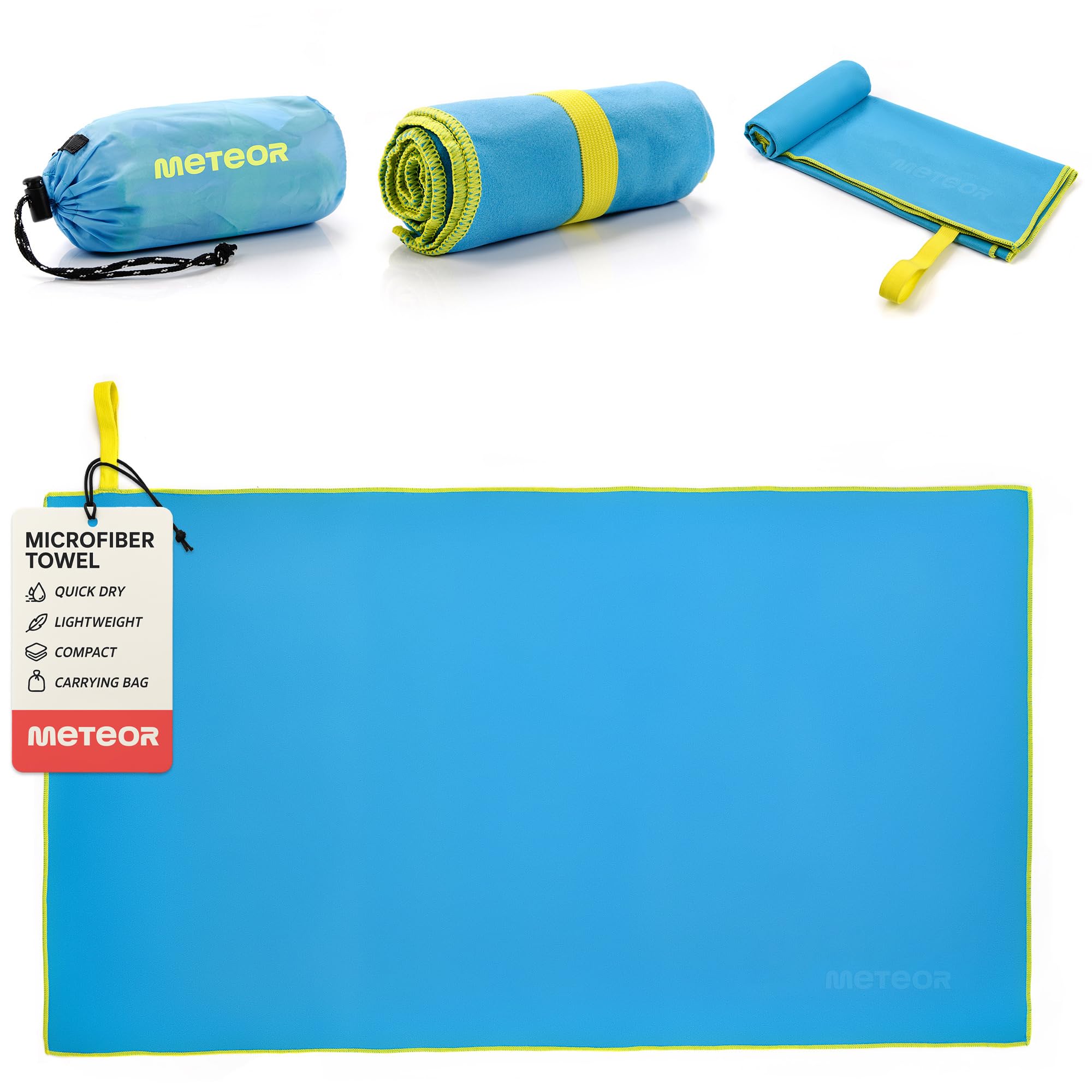 meteor microfibre towel – Lightweight travel towel for gym, swimming, backpacking – Compact & quick-dry gym towels with carry pouch – Travels Ideal for everyday use and trips – 80 x 130 cm – Blue