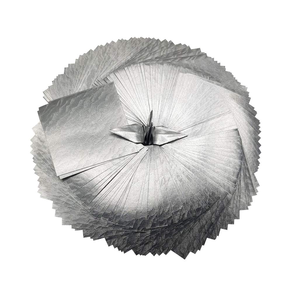 Origamipolly Paper 100 Sheets Square Soft Gloss Finish 3x3 inches (7.62x7.62 cm) Sliver Pattern, Embossing, Pearl Coating for Origami, Scrapbooking, Decoupage, Card Making
