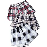 GORGLITTER Women's 3 Piece Plaid Pajama Shorts Elastic Waist Cute Pj Sleep Lounge Shorts