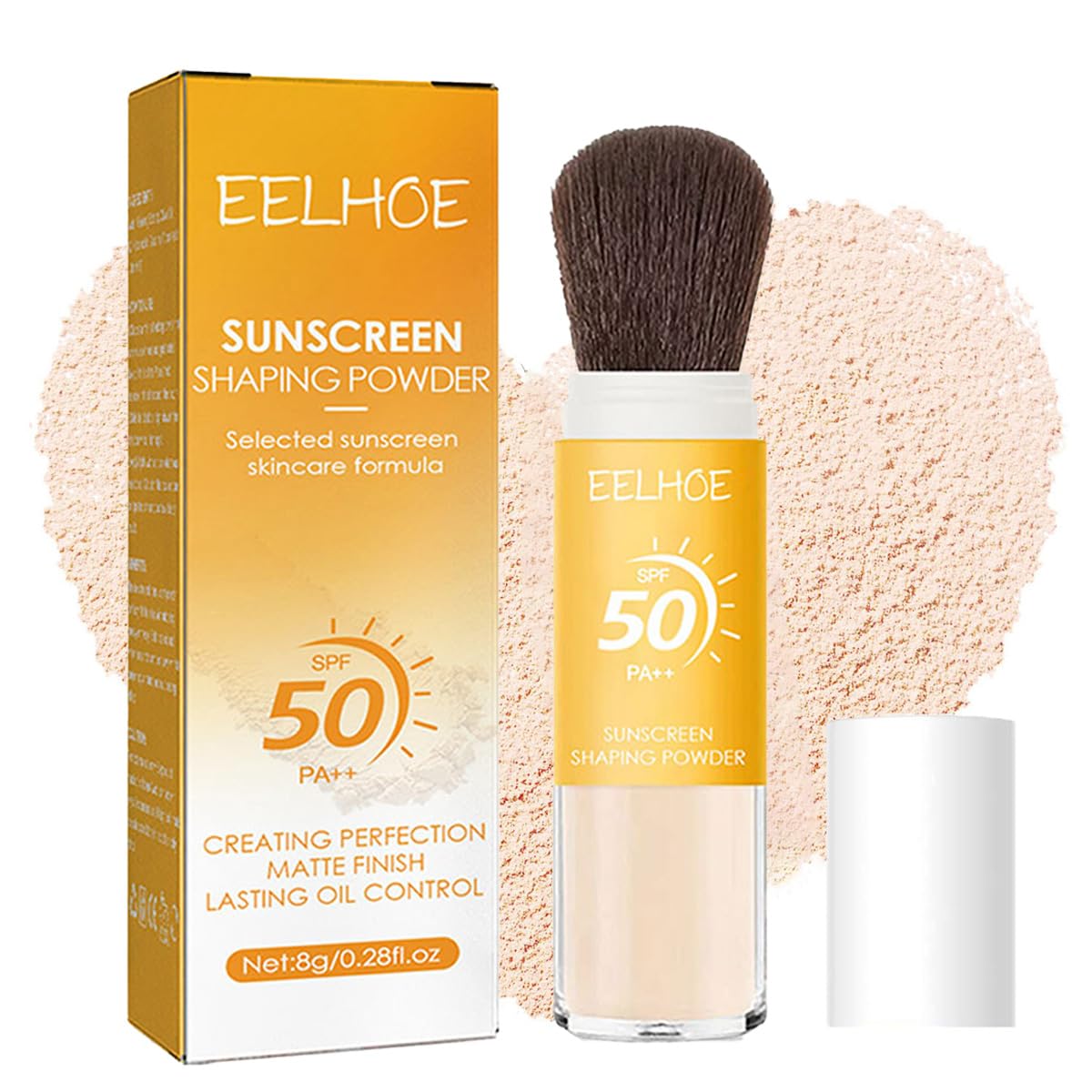 Baorder Mineral Sunscreen Setting Powder,SPF 50 PA++ Powder Sunscreen,Control Oil Natural Matt Finish,Lasting Lightweight Breathable Sunscreen Setting Powder with Brush(1PCS)