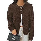 Women's Chunky Button Cardigan Trendy Crewneck Long Sleeve Knit Jackets Warm Solid Color Sweaters