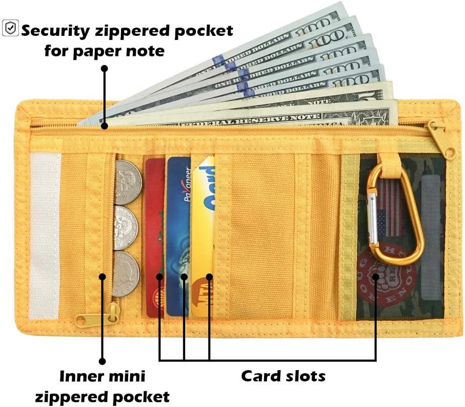 Rough Enough Mens Kids Boys Wallets for Teenagers with Zip Coin Pocket Card Holder with Carabiner Key Chain in Mustard for Sports School Travel - Image 3