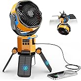 NIFBANG Solar Camping Fan Rechargeable,6000 mAh Battery Powered Automatic Oscillating Tent Fans with 4 Solar & LED Light Panals,Portable Camping Essentials for Canopy,Fishing,Travel,Outdoor,Yellow