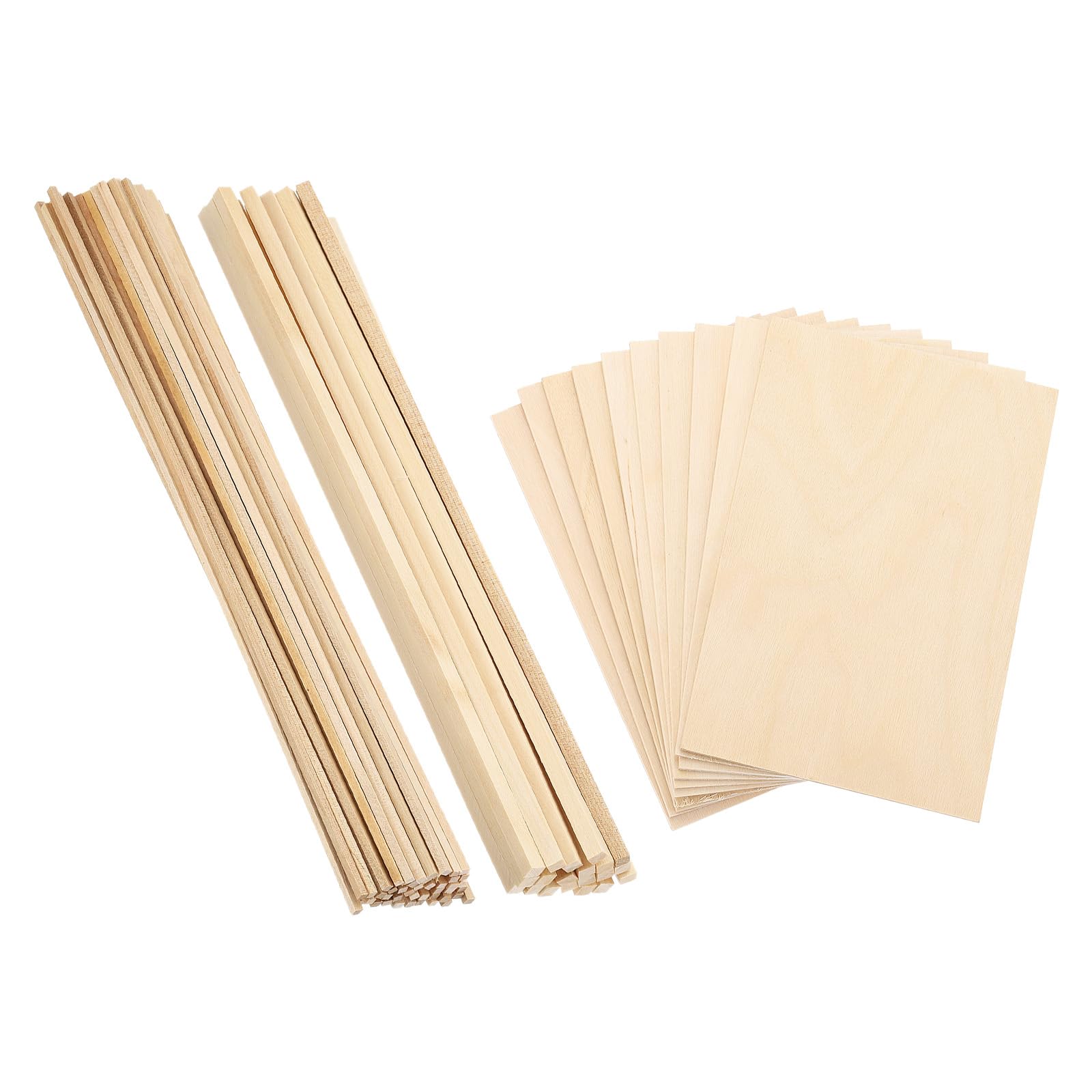 PATIKIL Dowel Rods Wood Sticks & Balsa Squares, 150 Pack Square Wooden Dowels Unfinished Blank Wooden Pieces Sheets for Craft DIY Supplies
