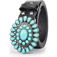 9214 Women\'s Western Leather Belt Vintage Turquoise Buckle Waist For Dress Women main image 4