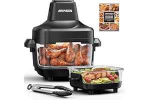 AIRMSEN Potable Glass Air Fryer Non-Toxic, 4.8QT & 1.3QT, 4 Presets & Manual Control, 140–450℉ Precise Heat, 95% Less Oil, Au