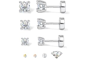 GEMQUEEN 3 Pairs Moissanite Earrings Studs 14K Gold Plated S925 Sterling Silver Flat Back Earring for Women Men - Hypoallergenic Set Cartilage Helix Piercing Jewelry Trendy Thanksgiving Christmas Gifts D Color VVS1 1.8CT