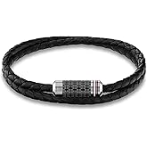 Tommy Hilfiger Men's Jewelry Tube Double Wrap Braided Leather Bracelet Color: Black (Model: 2790327)