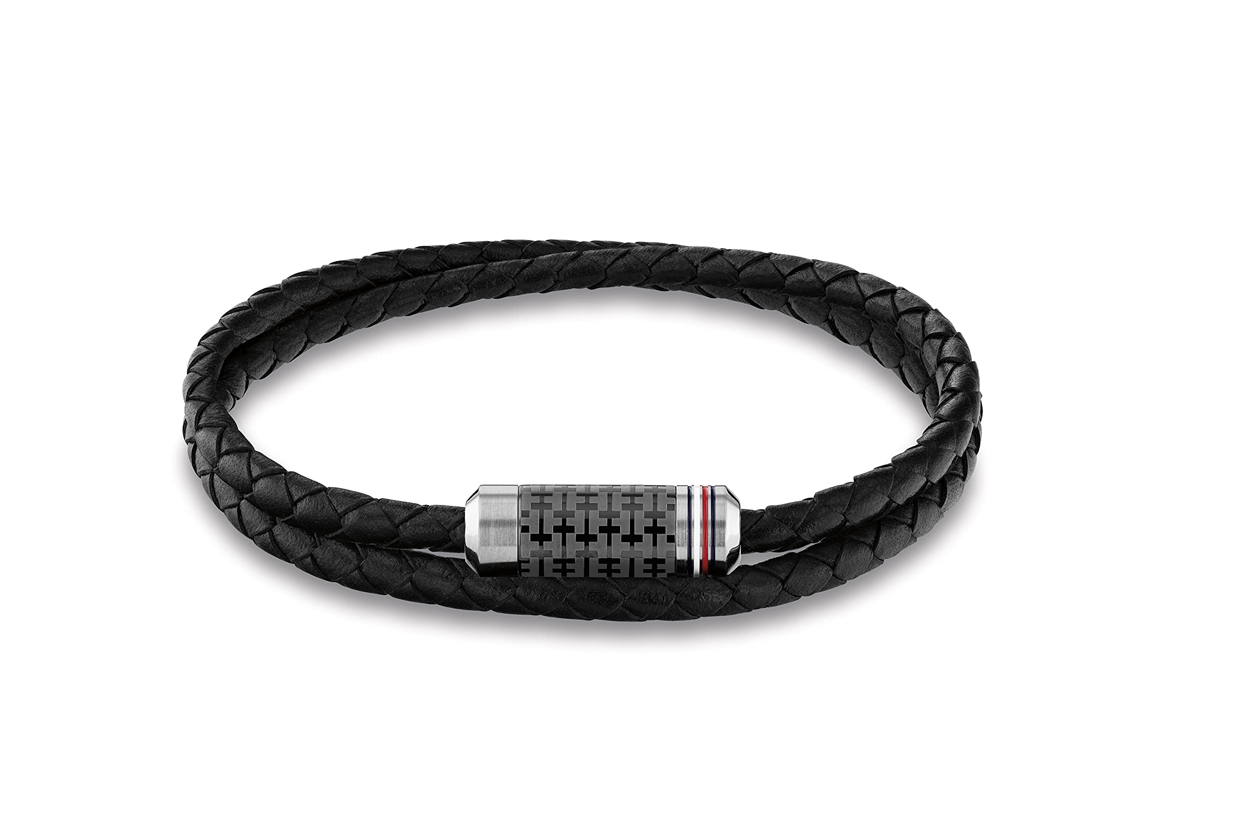 Tommy Hilfiger Jewelry Men's Bracelet with Double-Wrap Braided Black Leather - 2790327