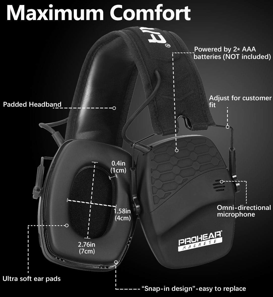 PROHEAR 030 Electronic Shooting Ear Protection Muffs with Bluetooth, Sound Amplification Noise Reduction Hearing Protector for Hunting, Great Ideas for Dad - Black: Home Improvement