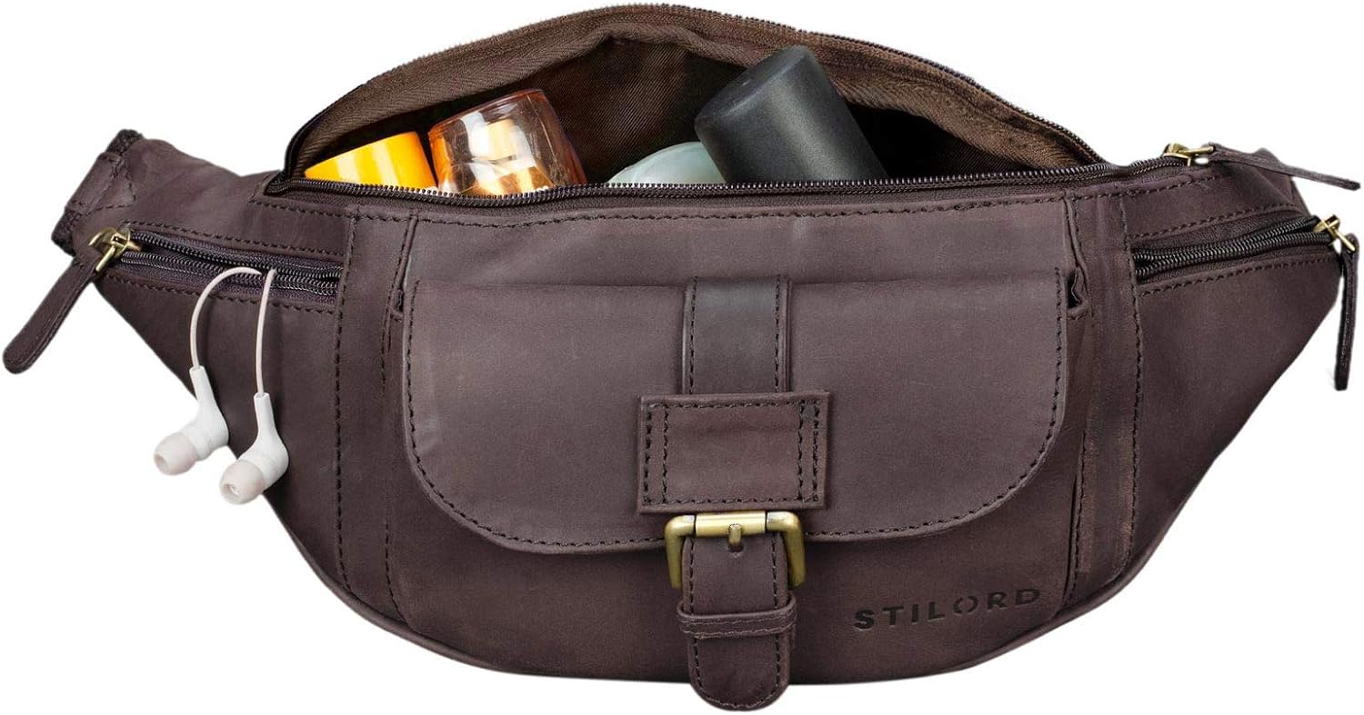 STILORD "Sam" Vintage Leather Bumbag Unisex Waist Bag Belt Bag for Women Men Travel Festival Smartphone Pouch Bag in Genuine Buffalo Leather Colour:Flat Dark Brown - Image 3