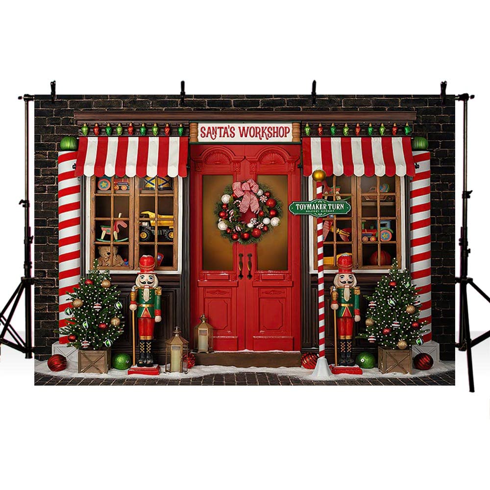 MEHOFOND 10x7ft Christmas Backdrop Winter Santa Claus Wreath Display Window Photography Background Children Portrait Family Party Decoration Banner Photo Booth Studio Props Supplies