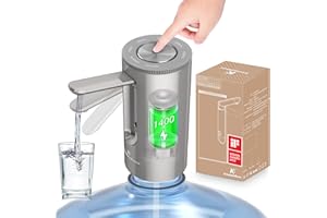 Universal Water-Bottle Pump Dispenser 5-Gallon: KitchenBoss Foldable Automatic Water Bottle Pump, Portable Electric Drinking Water Pump USB Charging 1-5 Gallon Water Bottle Switch, Silver