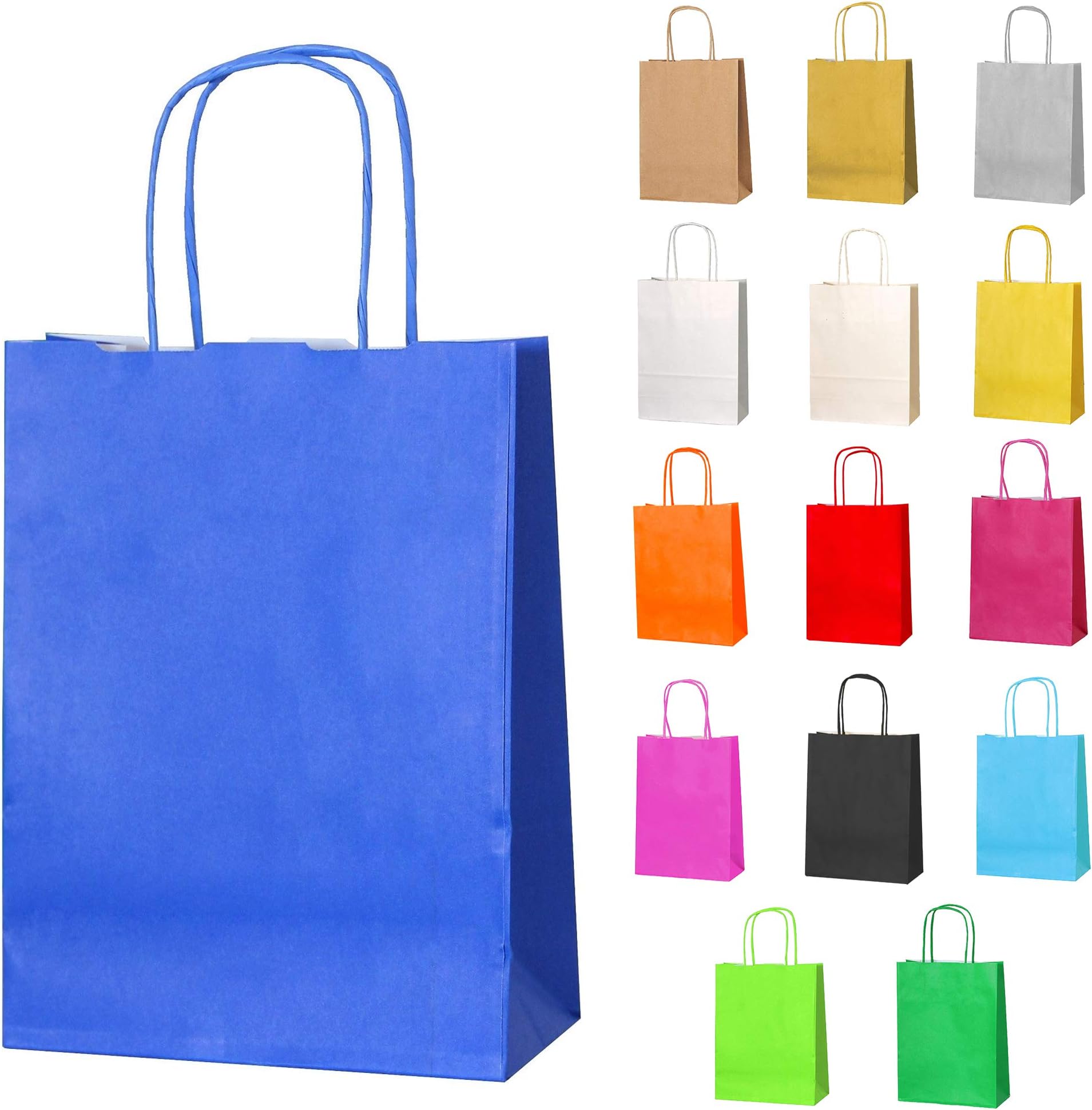 Thepaperbagstore 15 Small Paper Party Bags, Gift and Sweet Bags with Twist Handles - Blue - 180x220x80mm