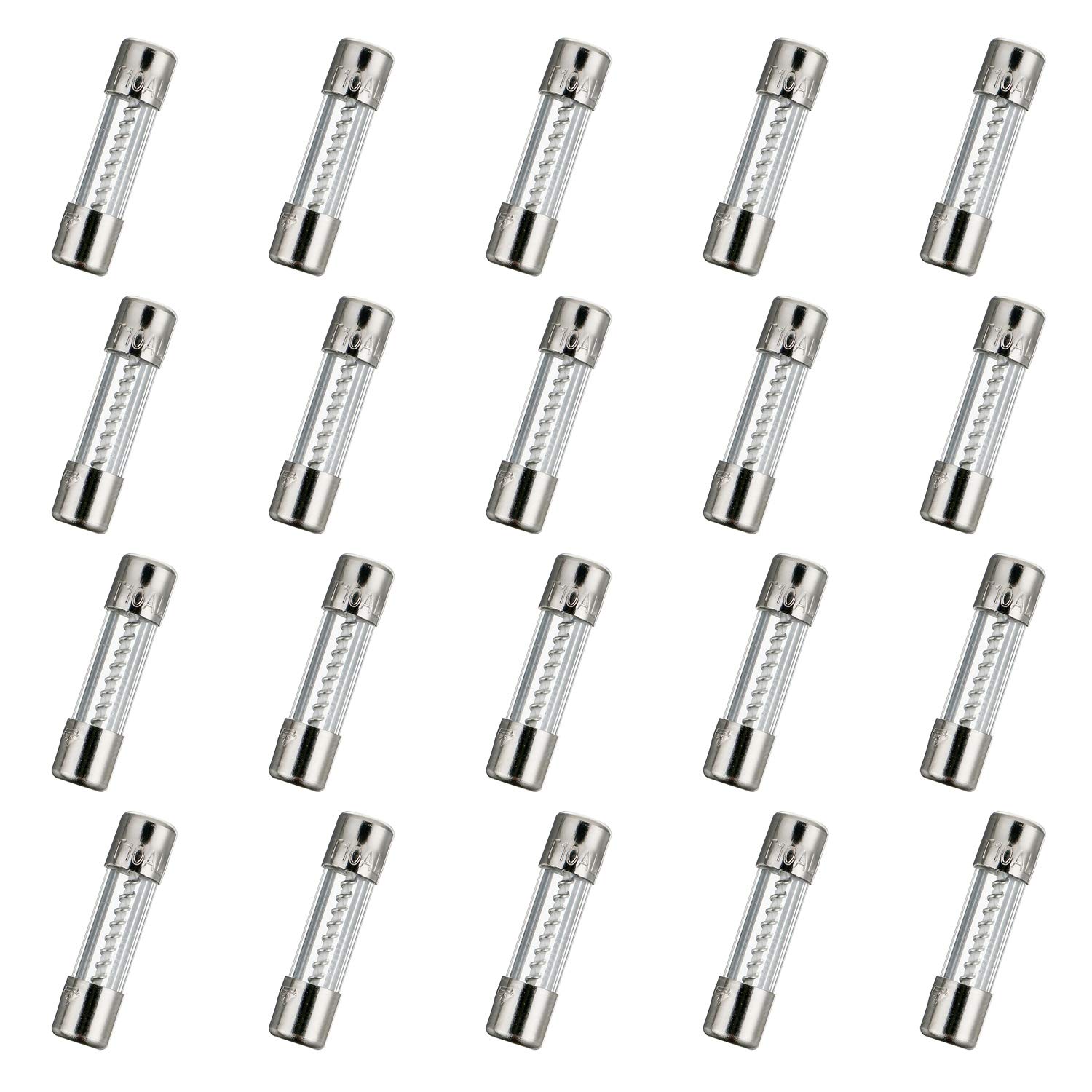 HUAREW T10AL250V 20 Pcs 5x20mm slow blow glass fuse 10A 250V 0.2 x 0.78 inch time delay fuse