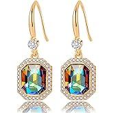 EVEVIC Austrian Crystal Halo Octagon Drop Dangle Earrings for Women 14K Rose Gold Plated Jewelry Gifts for Women