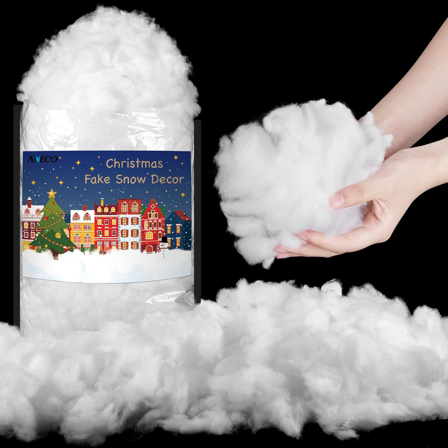Artificial Snow - ANVAVO 15 Ounces Christmas Fake Snow Soft Fluffy Artificial Snow for Christmas Tree Table Fireplace Gift Box Decorations DIY Crafts Winter Decorations for Home