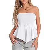 TAIPOVE Tube Tops for Women Smocked Summer Strapless Bandeau Shirts Ruffle Hem Cute Peplum Trendy Going Out Outfit