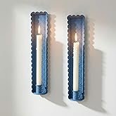 AimtoHome Blue Wall Candle Sconces Set of 2, Scalloped Edge Box-Shaped Cast Iron Farmhouse Church Holders for Taper Candles, 