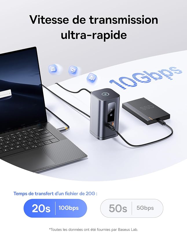 Spacemate 11 en 1 Docking Station avec Adaptateur 3 Moniteurs pour Windows, avec Écran Intelligent, 4K HDMI/DP, 10Gbps USB-C/A, 100W PD, Ethernet, Audio, Compatible avec HP/Lenovo/Dell/Acer
