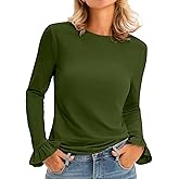 Tankaneo Womens Long Sleeve Shirts 2026 Spring Fall Trendy Basic Tees Ruffle Going Out Tops Outfits Y2k Clothes