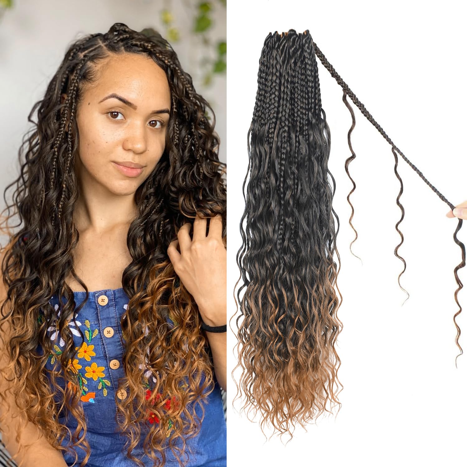 Photo 1 of Boho Crochet Braids Pure Protein Fiber Close to Human Hair 18 Inch Goddess Box Braids with Soft Curls Bohemian Crochet Hair for Black Women (18Inch T30)