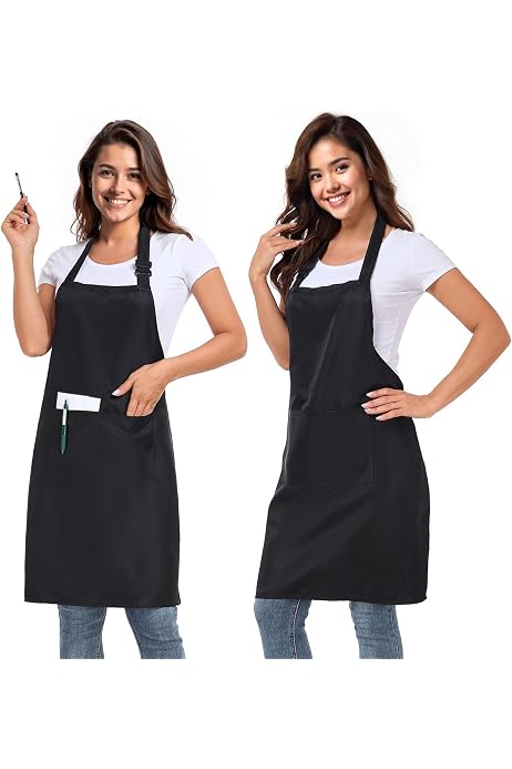 Delantal De Cocina Impermeable Negro Con 2 Bolsillos - Ajustable, Para Hombre Y Mujer, Tamaño 84x68 Cm
