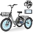 MOONCOOL Electric Tricycle for Adults, 500W/750W 48V 20" Folding Electric Trike Peak Power 1100W, 3 Wheels Electric Bicycle, Aluminum Frame Electric Tricycle with Large Basket and Removable Battery
