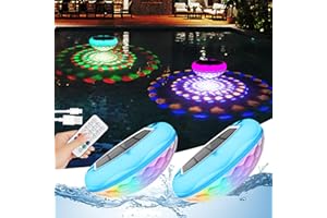 QOLNBY Solar Floating Pool Lights, USB Rechargeable 2600mAh Pool Lights with Remote, 6.69 Inch IP68 Waterproof RGB 6 Dynamic Modes Upper and Lower Glow Hangable Solar Floating Light for Garden 2 PCS