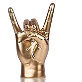 YUNSHID 7.7" Gold Resin Hand Sign Sculpture - Rock Enthusiast’s Decorative Statue for Home & Office, Artistic Tabletop Symbol of Music Passion Bookshelf, Desk & Mantel Decor in Home or Office