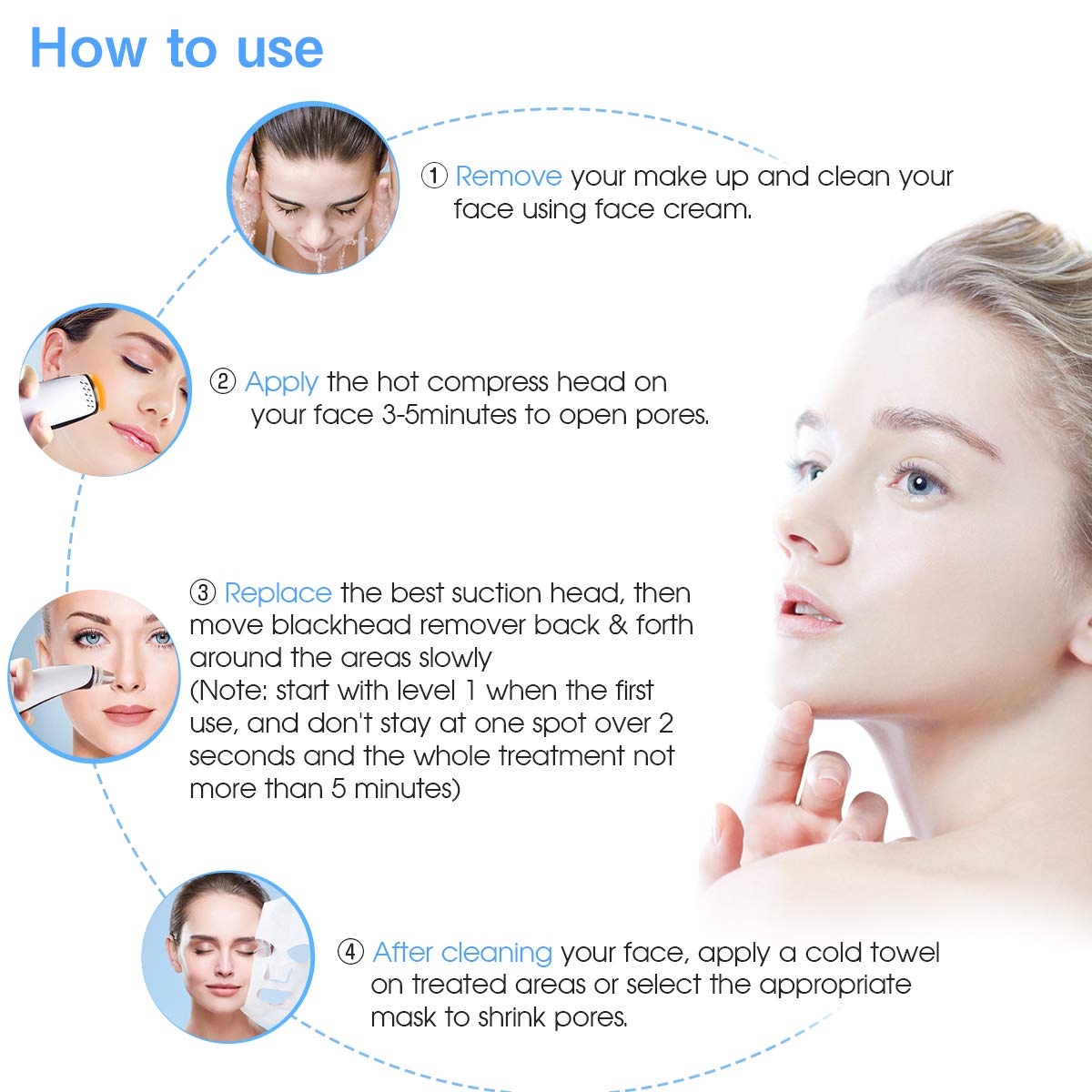 blackhead vacuum remover acne remover, toyuugo Facial Pore Cleanser Electric Acne Comedone, 3 Adjustable Suction Power, USB Rechargeable, LED Screen Blackhead Extractor Tool for Women and Men: Beauty