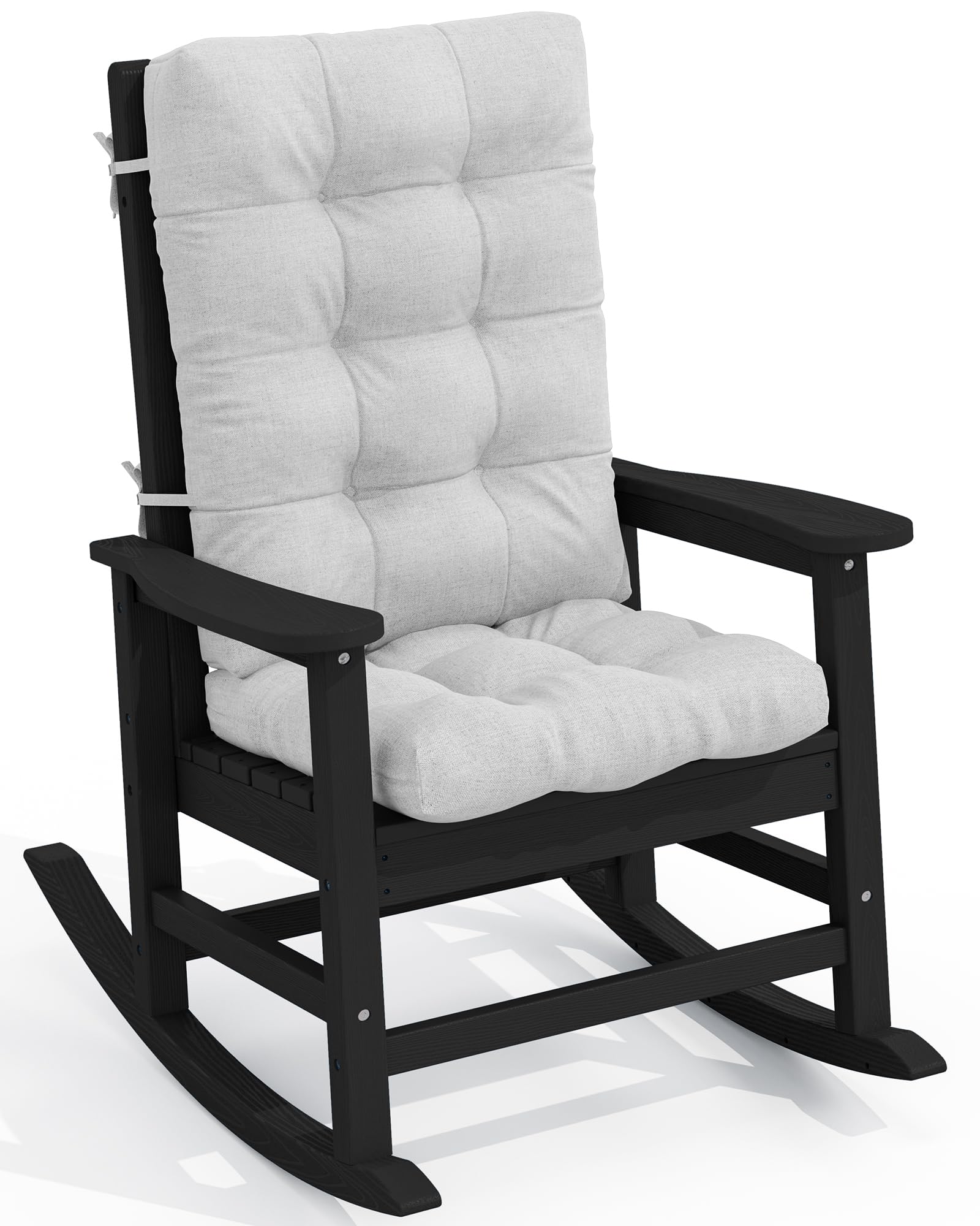 SERWALL Oversized Cushioned Outdoor Rocking Chair, HDPE Rocker with Cushion, Patio Rocking Chairs for Porch, Black Chair+Gray Cushion Image