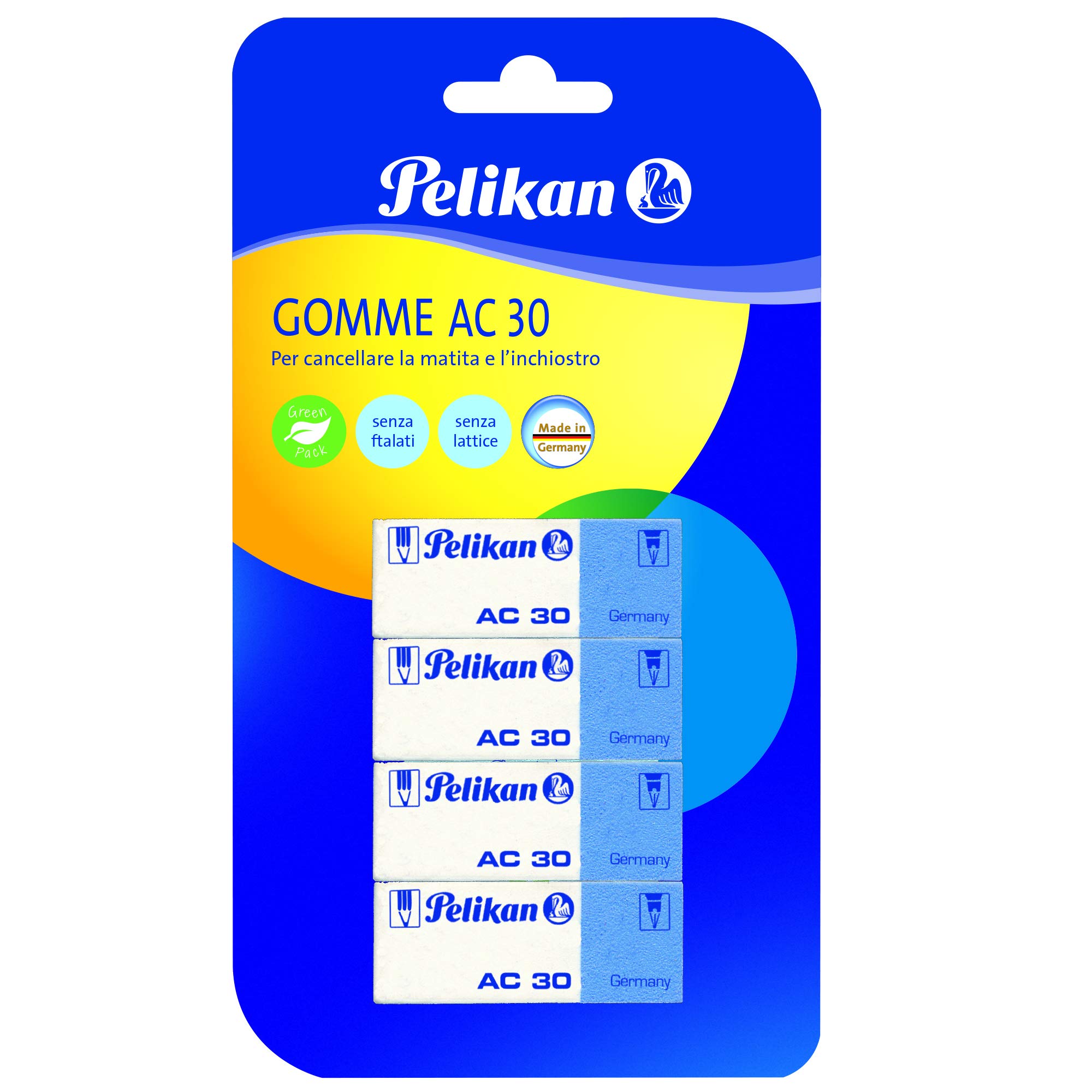Pelikan AC 30 White Blue Erasers Pack of 4 for Pencil and Ink Latex and Phthalate Free Made in Germany