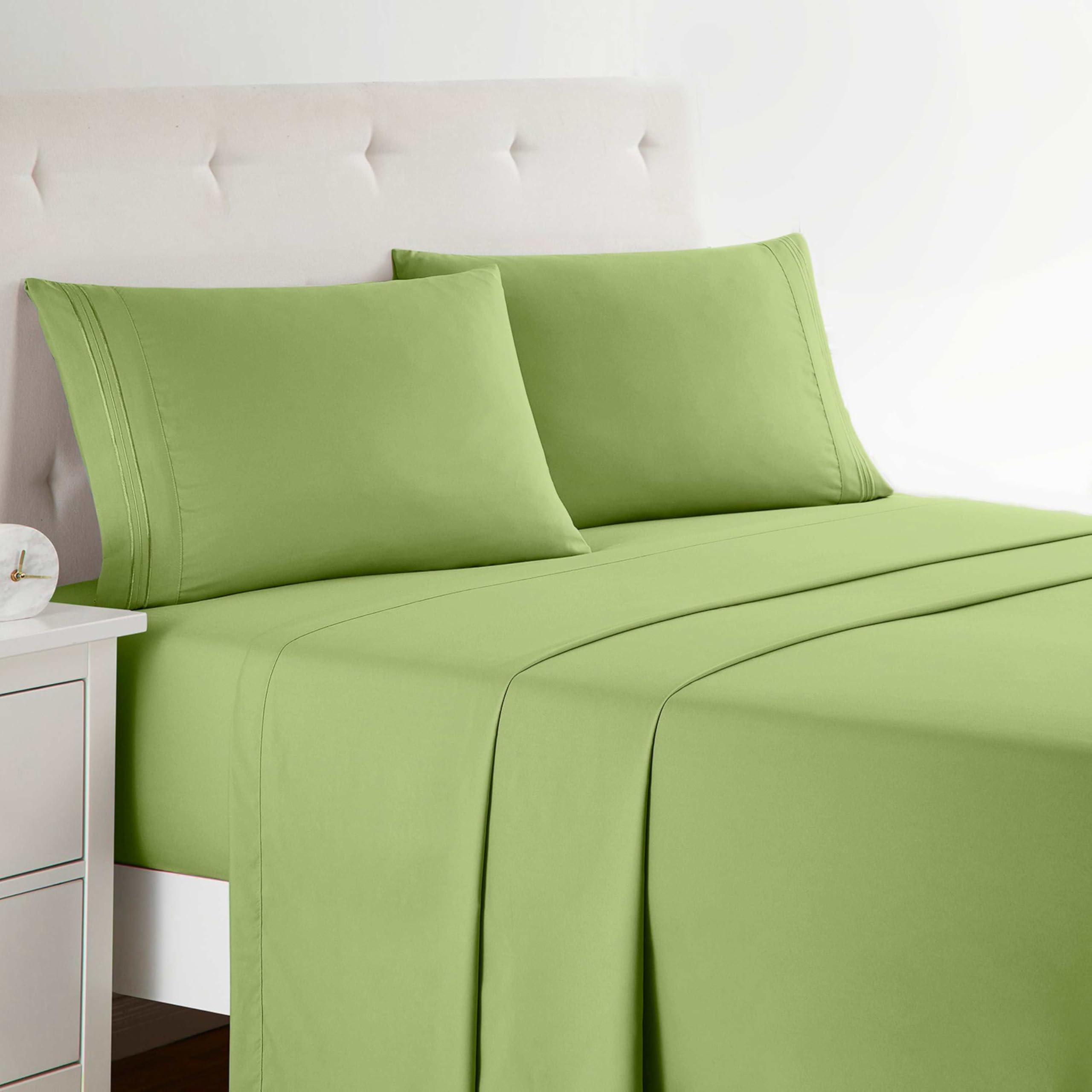 Clara Clark Double Brushed, Deep Pocket Bed Sheet Set, Microfiber, Garden Green, Split King — image 1