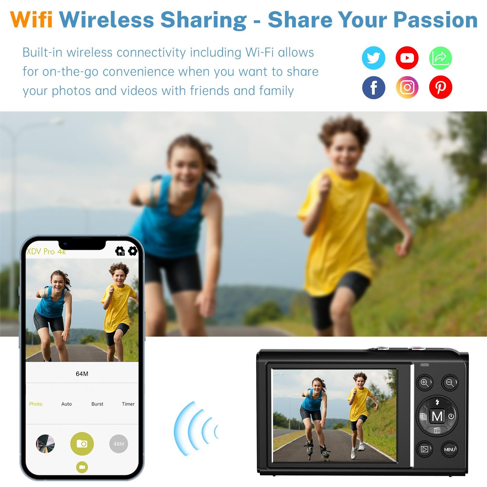 Digital Camera, Saneen 4K WiFi Kids Cameras for Photography, Compact Camera with 32GB Card, 16X Digital Zoom, 2.8