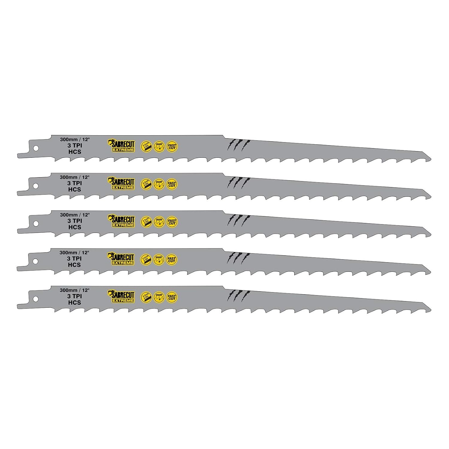 5 x SabreCut SCRS1617K_5 300mm 3 TPI S1617K Very Fast Wood Cutting Reciprocating Sabre Saw Blades, Green