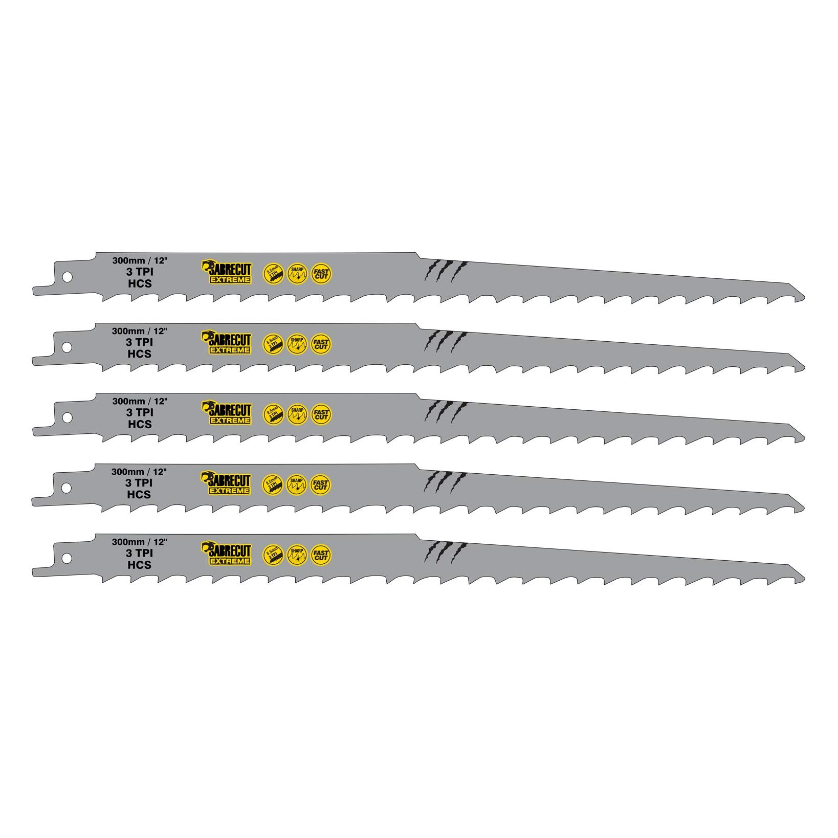 5 x SabreCut SCRS1617K_5 300mm 3 TPI S1617K Very Fast Wood Cutting Reciprocating Sabre Saw Blades