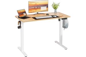 Meilocar Height Adjustable Electric Standing Desk, Sit Stand Computer Desk w/Memory Controller, Home Office Workstation Stand up Desk with Splice Board, 48" x 24" Tabletop (Walnut Top + White Frame)