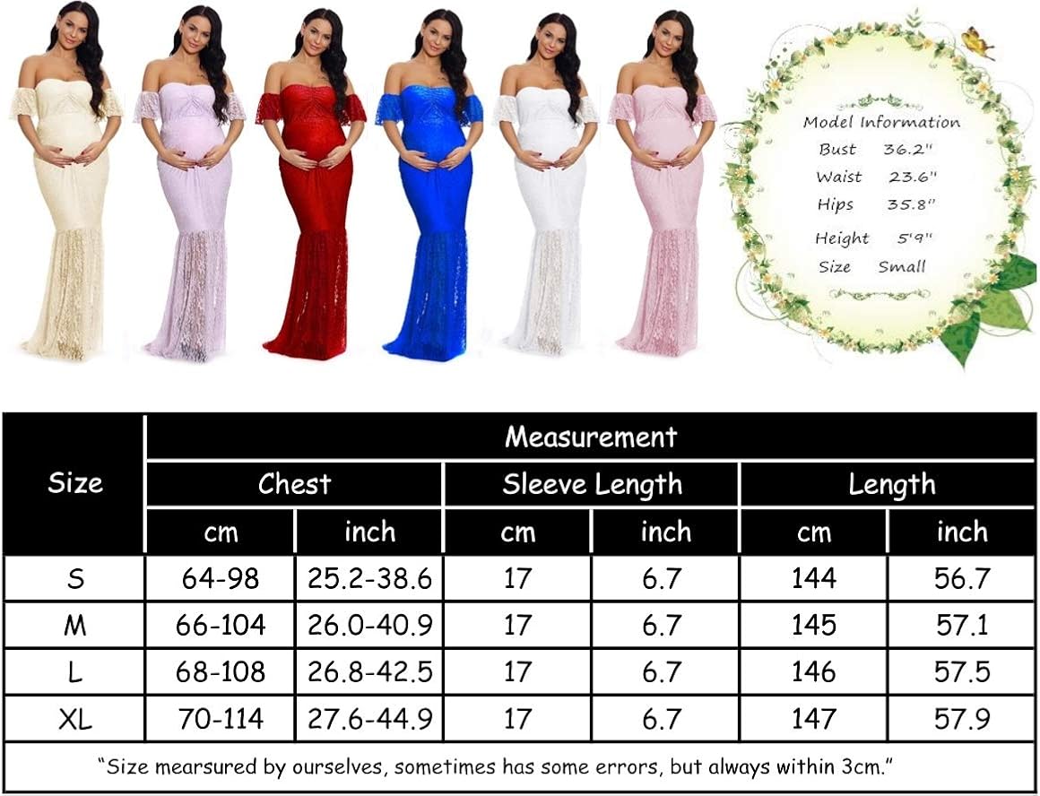 ZIUMUDY Women's Off Shoulder Ruffle Sleeve Lace Mermaid Maternity Baby Shower Gown Maxi Photography Dress at  Women’s Clothing store