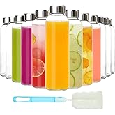KEYWING 12Pack Glass Juice Bottles with Lids, 18oz Clear Juicing Bottle with Reusable Glass, Leak Proof Water Bottles with Airtight Stainless Steel Cap for Juice, Coffee, Beverage, Smoothies, Tea