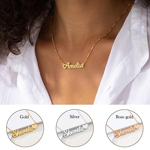 YESTIME Custom Name Necklace Personalized 18K Gold Plated