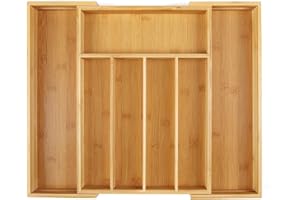 SafeHouseware Bamboo Expandable Cutlery Organizer Tray: Holds Silverware, Flatware, Utensils, Cutlery, Accessories or Gadgets