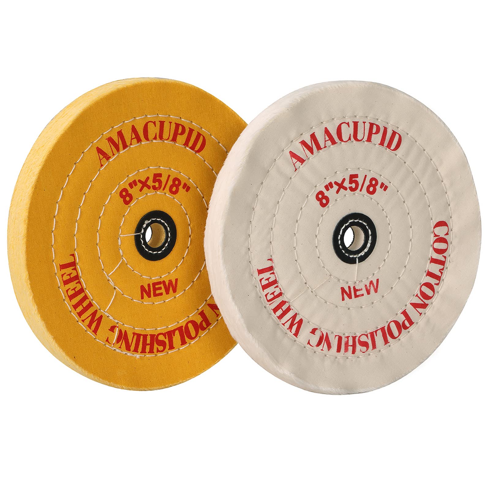 Amacupid 8-inch Cotton Polishing Wheel Set. Suitable for bench grinders and polishers. Perfect for polishing jewelry, glass, tools, and more. 16mm arbor bore
