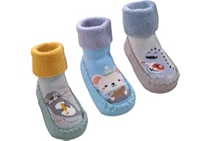 SEAUR 3 Pairs Toddler Slipper Socks Anti Skid Baby Sock Shoes for Walking Infant Moccasins Animal Crib Shoes Sock With Grips