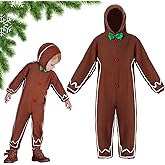 Geyoga Gingerbread Man Costume for Kids Home Clothing Christmas Gingerbread Outfit Bodysuit Hooded Unisex